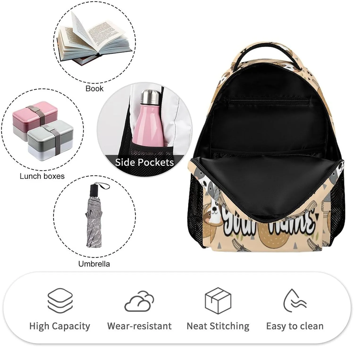 Custom Sloth Backpack for Kids Girls Boys School, 16 Inches Cute Sloths Theme Bookbag, Adjustable, Lightweight, Large Capacity, Colorful Daily Casual Backpacks