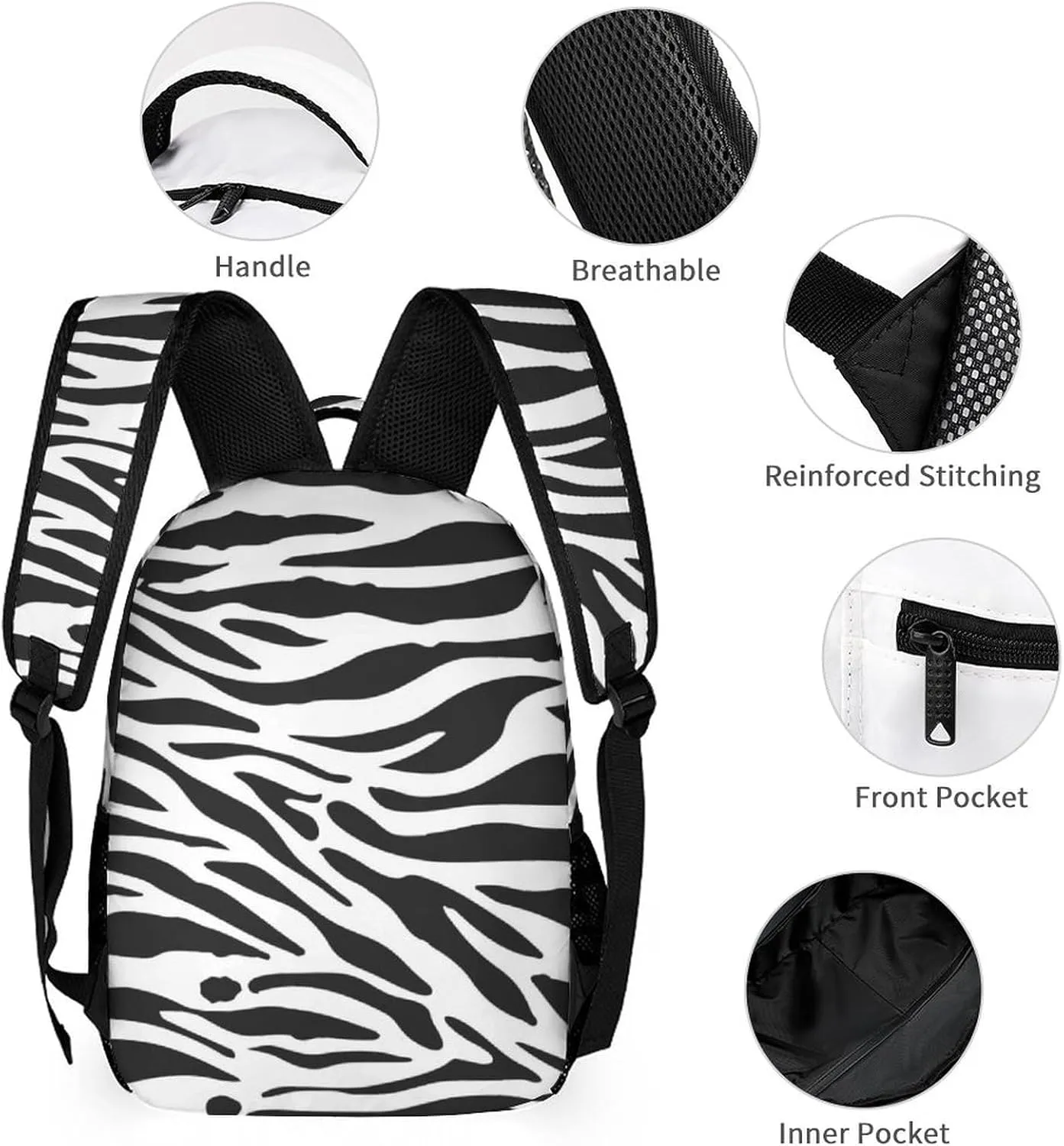 Custom Zebra Backpack for Kids Girls Boys School, 16 Inches Cute Zebras Theme Bookbag, Adjustable, Lightweight, Large Capacity, Colorful Daily Casual Backpacks
