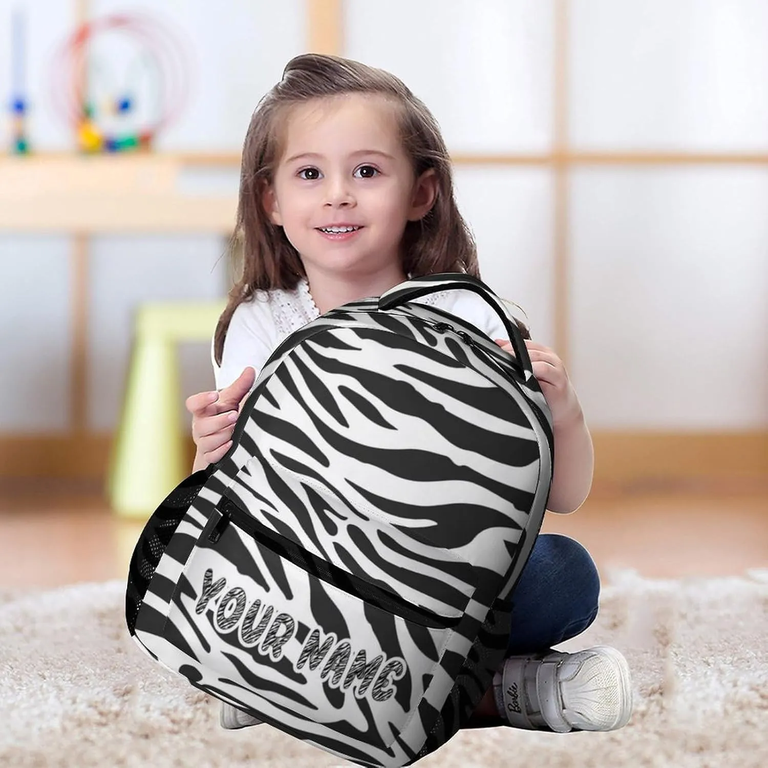 Custom Zebra Backpack for Kids Girls Boys School, 16 Inches Cute Zebras Theme Bookbag, Adjustable, Lightweight, Large Capacity, Colorful Daily Casual Backpacks