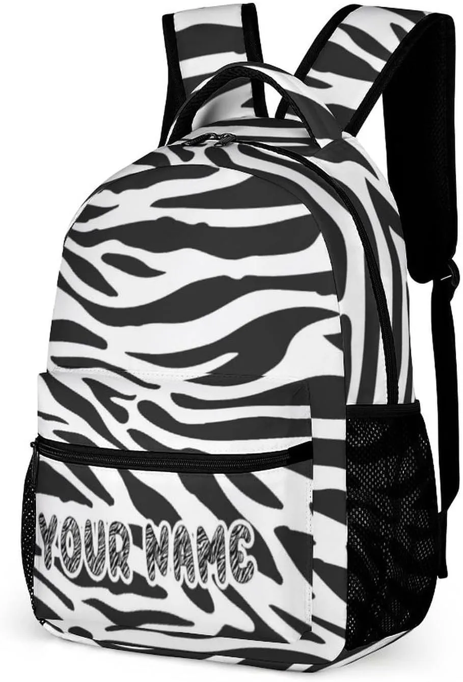 Custom Zebra Backpack for Kids Girls Boys School, 16 Inches Cute Zebras Theme Bookbag, Adjustable, Lightweight, Large Capacity, Colorful Daily Casual Backpacks