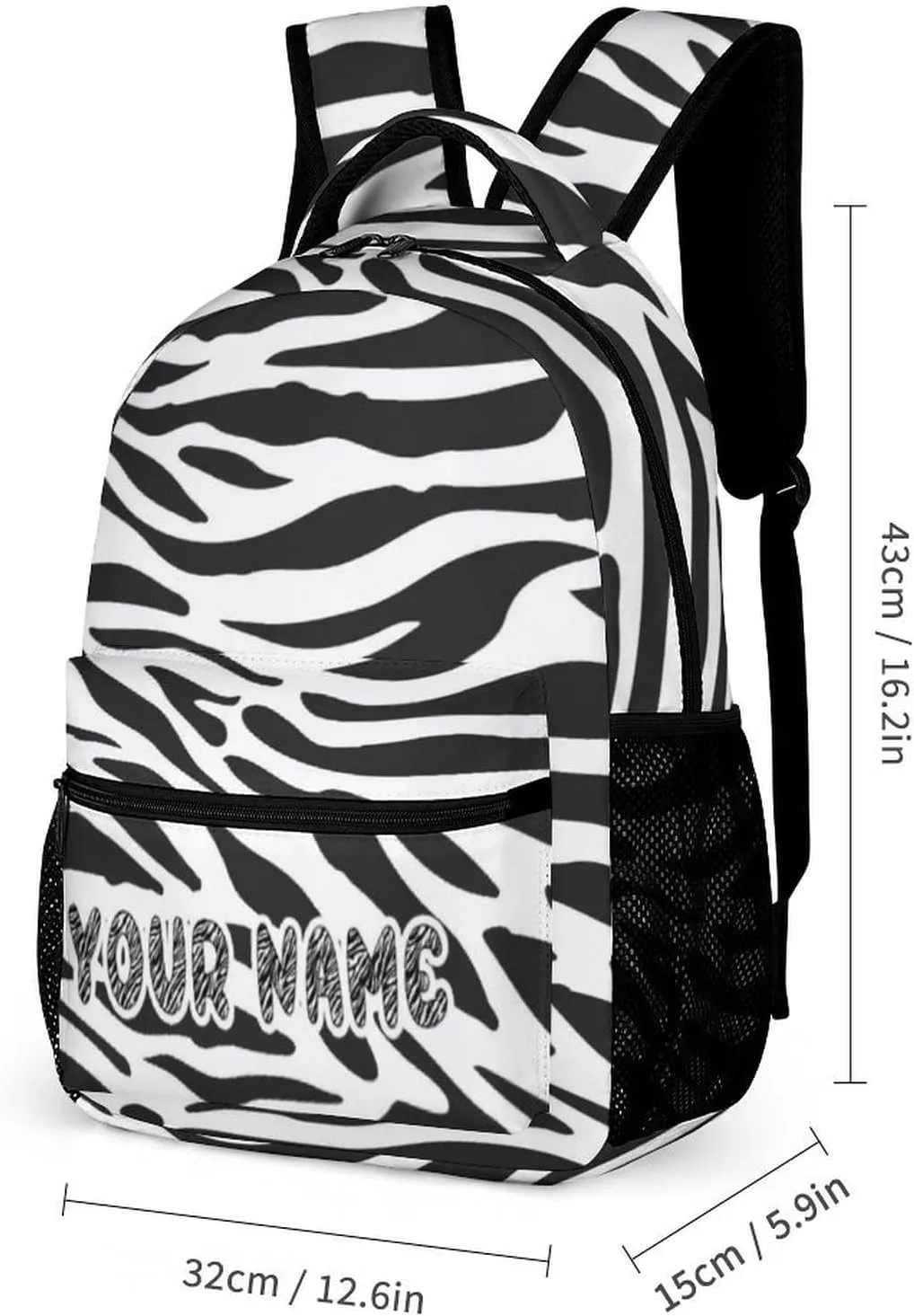 Custom Zebra Backpack for Kids Girls Boys School, 16 Inches Cute Zebras Theme Bookbag, Adjustable, Lightweight, Large Capacity, Colorful Daily Casual Backpacks