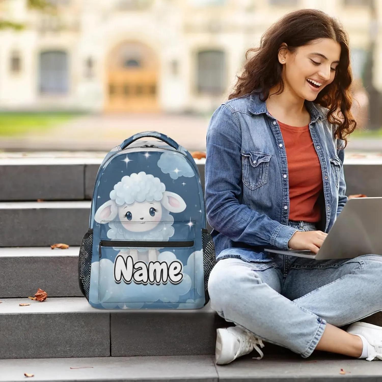 Cute Cartoon White Sheep Large Backpack Fashion Travel Backpacks for Business Women Men Casual Laptop Bag Waterproof Lightweight Shoulder Bags 16in
