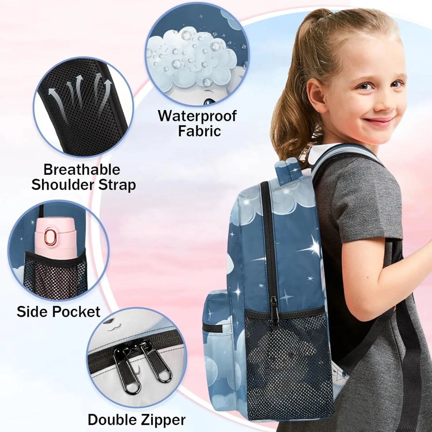 Cute Cartoon White Sheep Large Backpack Fashion Travel Backpacks for Business Women Men Casual Laptop Bag Waterproof Lightweight Shoulder Bags 16in