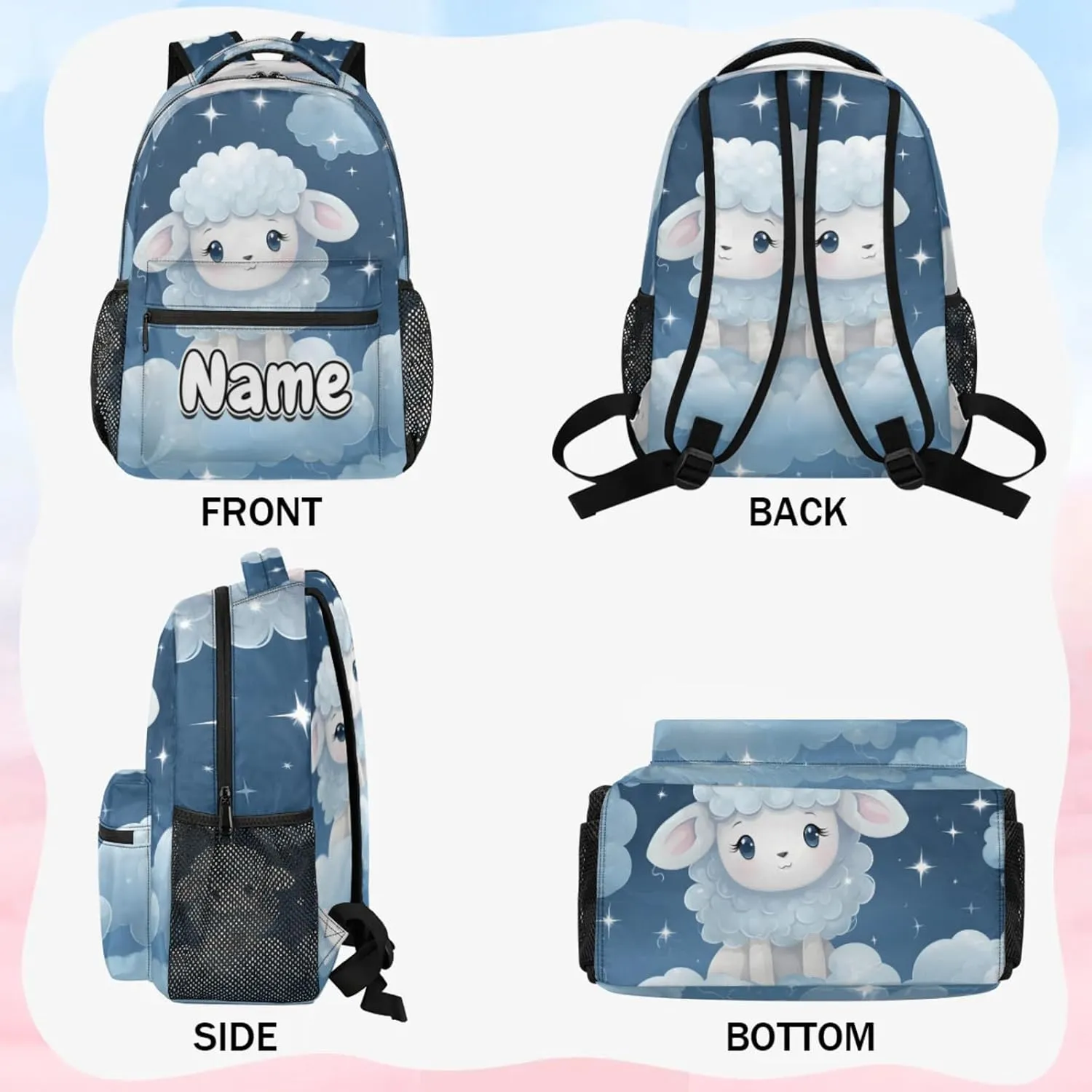 Cute Cartoon White Sheep Large Backpack Fashion Travel Backpacks for Business Women Men Casual Laptop Bag Waterproof Lightweight Shoulder Bags 16in