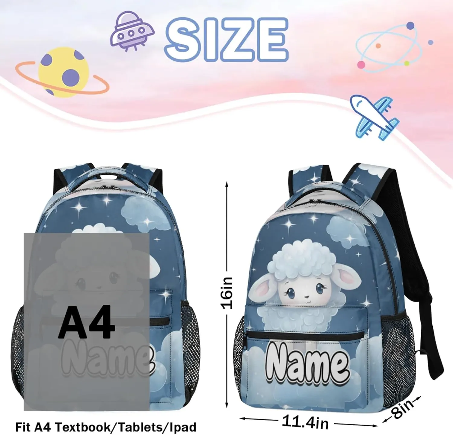 Cute Cartoon White Sheep Large Backpack Fashion Travel Backpacks for Business Women Men Casual Laptop Bag Waterproof Lightweight Shoulder Bags 16in