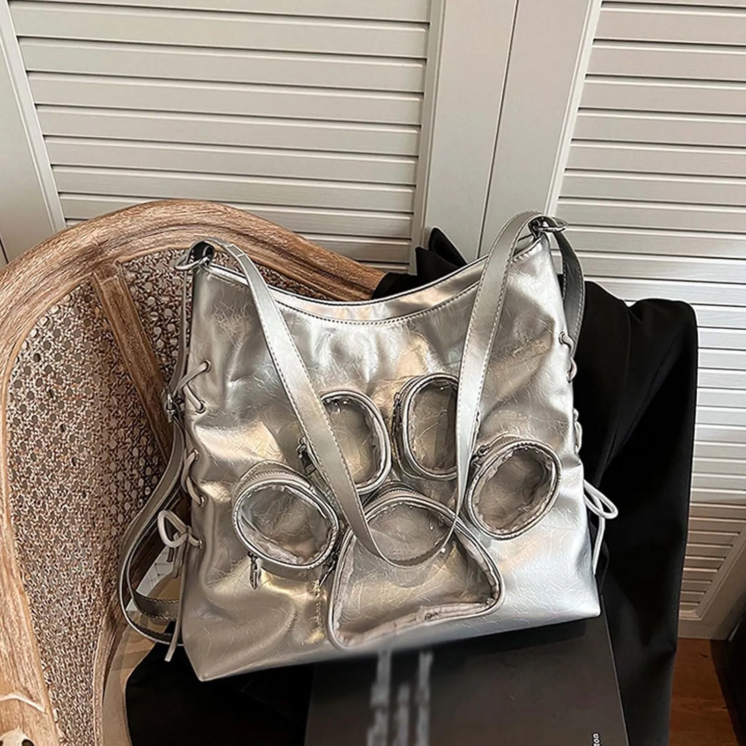 Cute cat paw shaped shoulder bag with large capacity for women, featuring a transparent doll display window