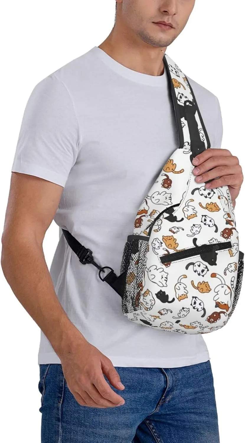 Cute Cat Sling Bags Women Men Lightweight Crossbody Cats Backpack Shoulder Bag for Sports Outdoor Chest Bag