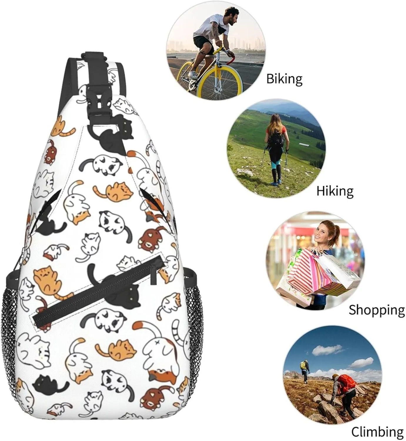Cute Cat Sling Bags Women Men Lightweight Crossbody Cats Backpack Shoulder Bag for Sports Outdoor Chest Bag