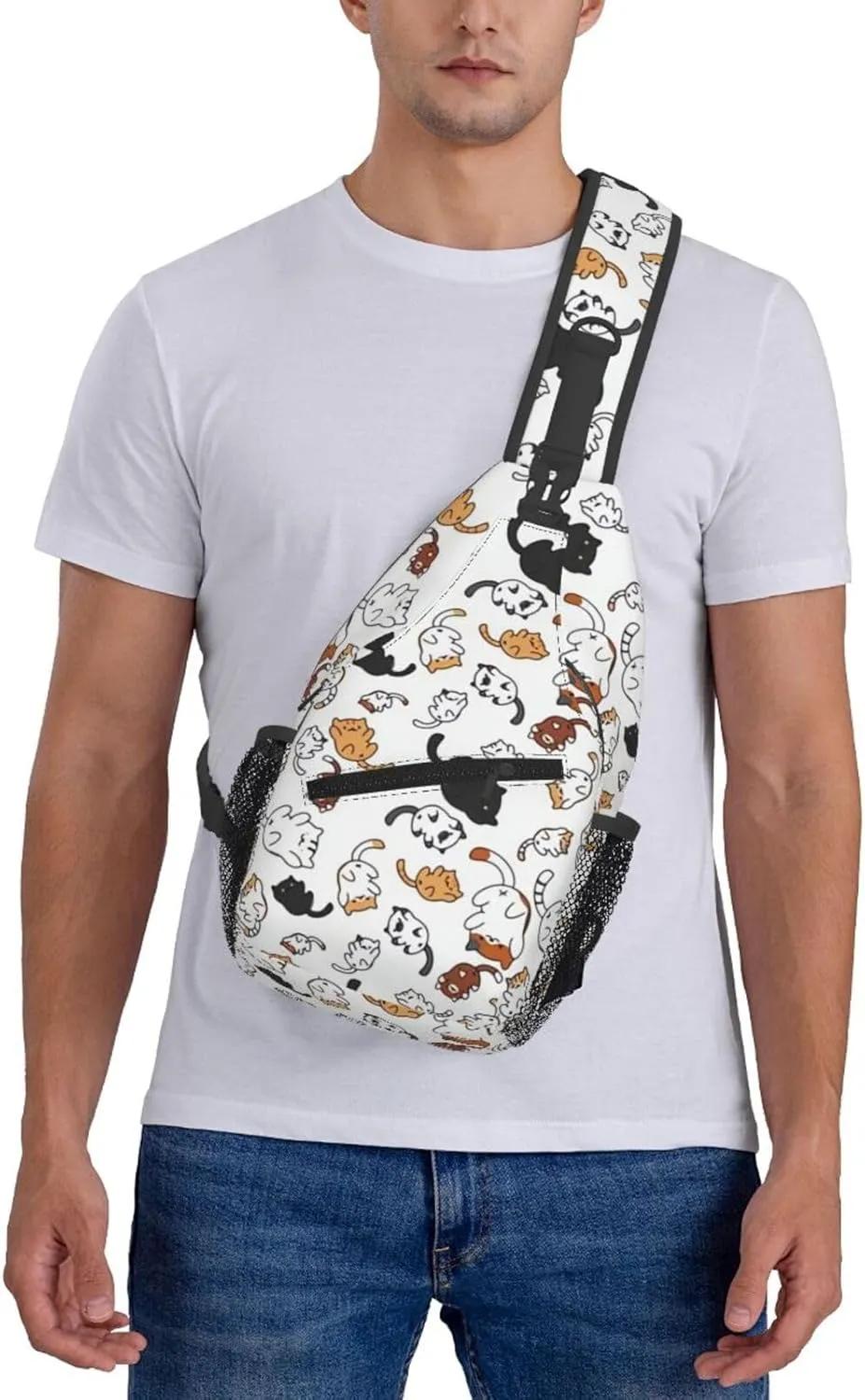 Cute Cat Sling Bags Women Men Lightweight Crossbody Cats Backpack Shoulder Bag for Sports Outdoor Chest Bag