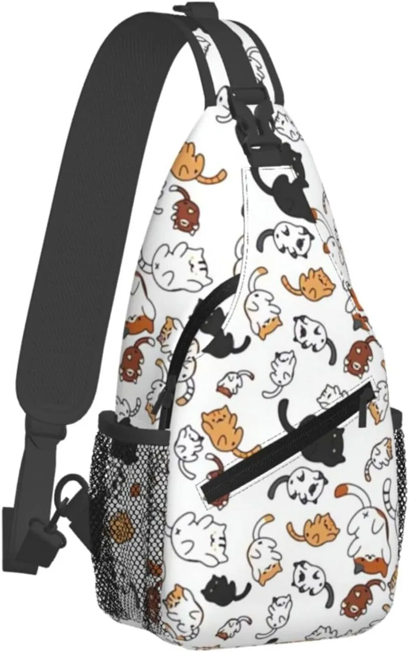 Cute Cat Sling Bags Women Men Lightweight Crossbody Cats Backpack Shoulder Bag for Sports Outdoor Chest Bag