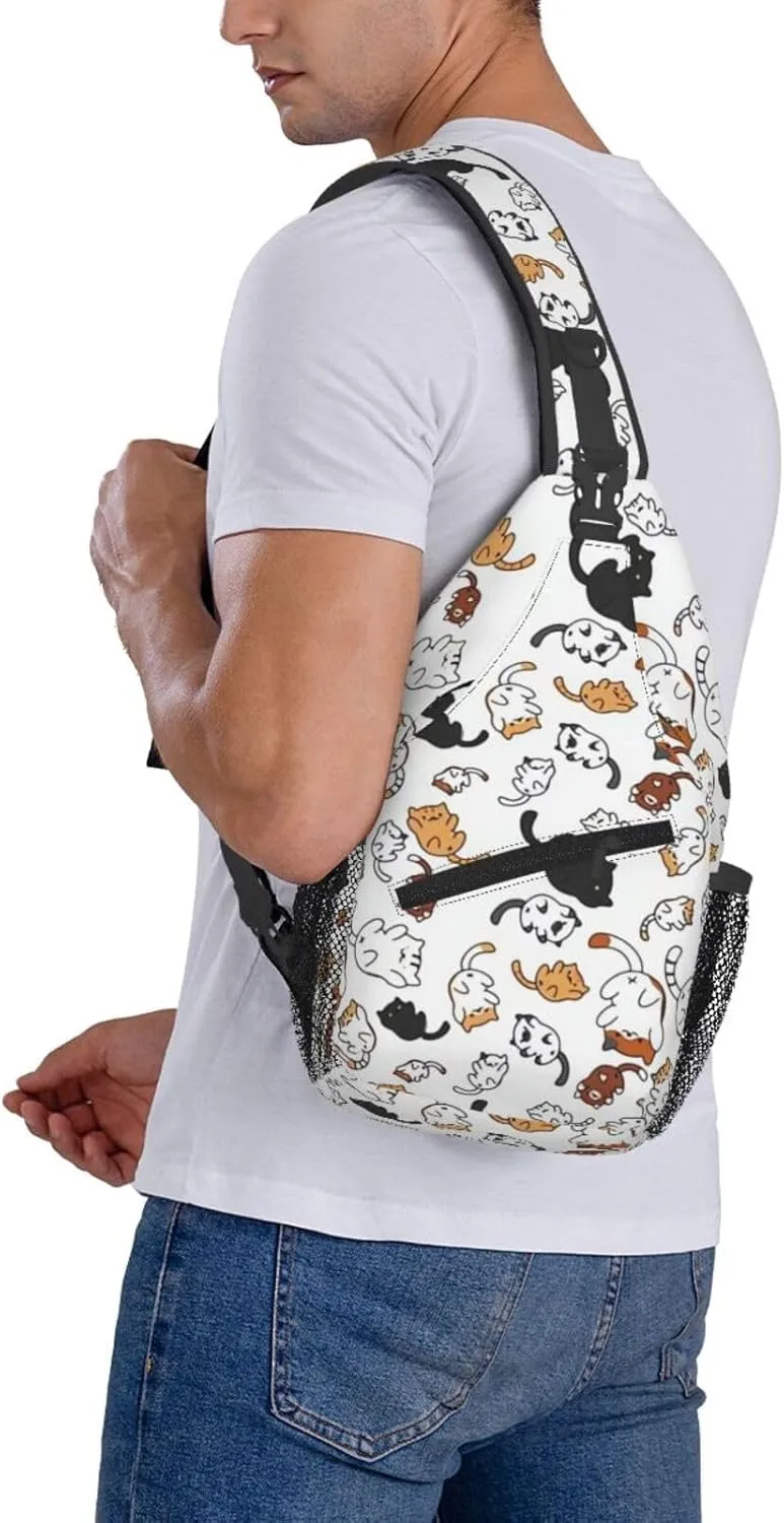 Cute Cat Sling Bags Women Men Lightweight Crossbody Cats Backpack Shoulder Bag for Sports Outdoor Chest Bag