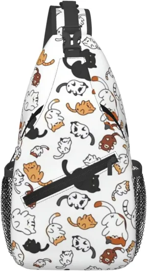 Cute Cat Sling Bags Women Men Lightweight Crossbody Cats Backpack Shoulder Bag for Sports Outdoor Chest Bag