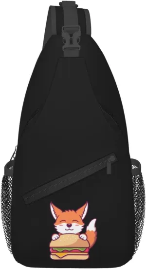 Cute Fox And Burger Crossbody Bags For Women Men Chest Backpack Gym Shoulder Bag Travel Outdoor Sports Casual Crossbody Bags