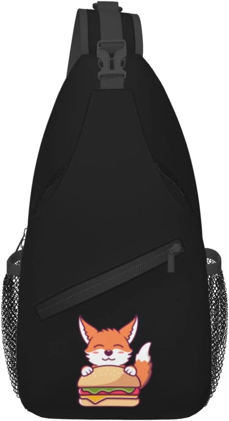 Cute Fox And Burger Crossbody Bags For Women Men Chest Backpack Gym Shoulder Bag Travel Outdoor Sports Casual Crossbody Bags