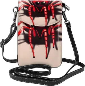 Cute Little Red Spider Crossbody Bag, Leather Crossbody Flap Mobile Phone Bag.# Fashion Tassel Wallet Designed For Women.