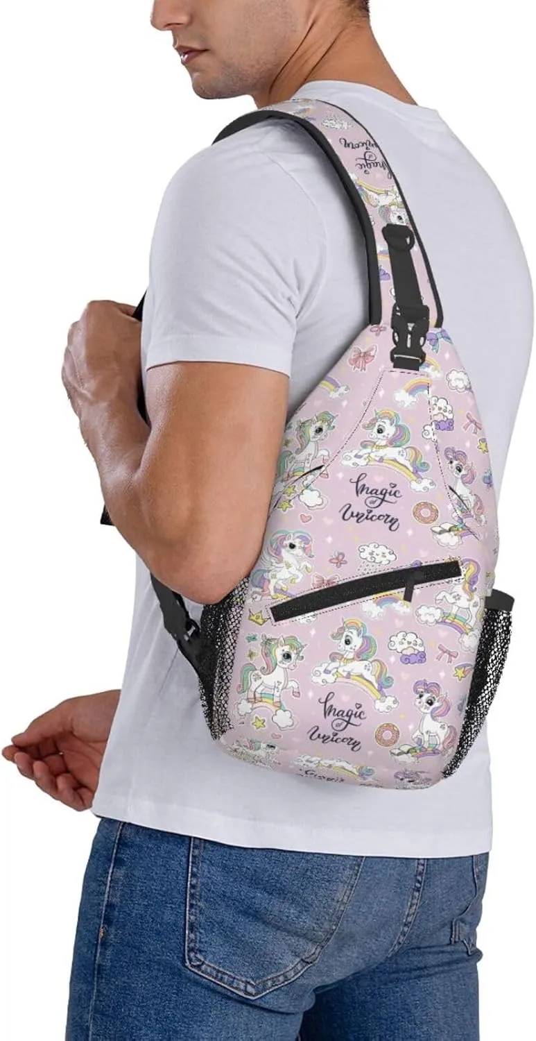 Cute Magic Of Unicorns Chest Sling Bag Crossbody Shoulder Backpack Bag Gym Cycling Daypack Travel Hiking Cross Bag
