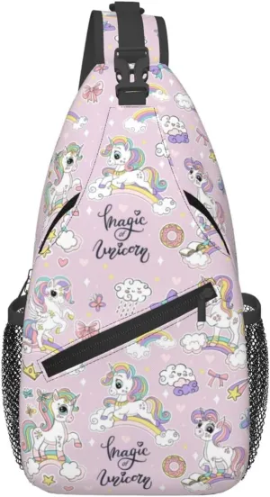 Cute Magic Of Unicorns Chest Sling Bag Crossbody Shoulder Backpack Bag Gym Cycling Daypack Travel Hiking Cross Bag