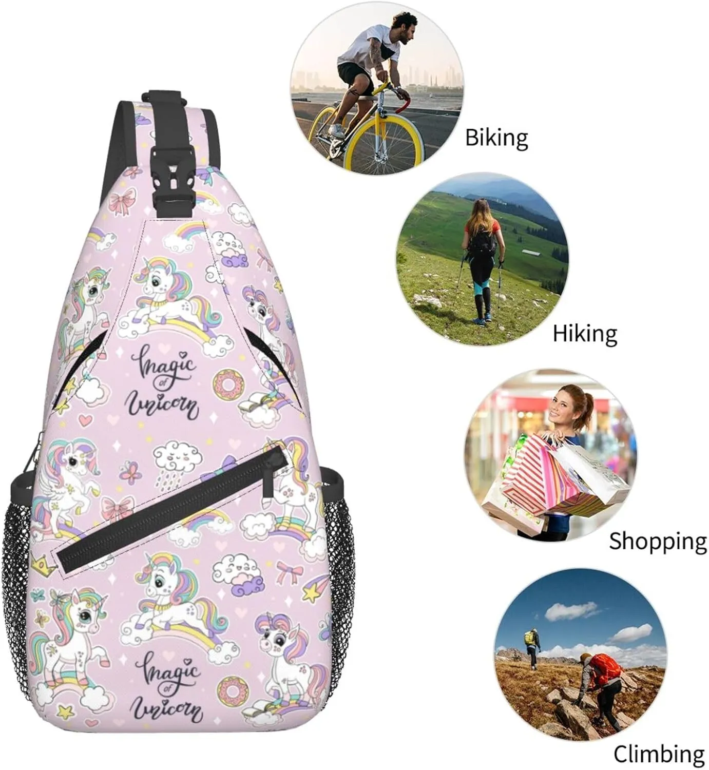 Cute Magic Of Unicorns Chest Sling Bag Crossbody Shoulder Backpack Bag Gym Cycling Daypack Travel Hiking Cross Bag