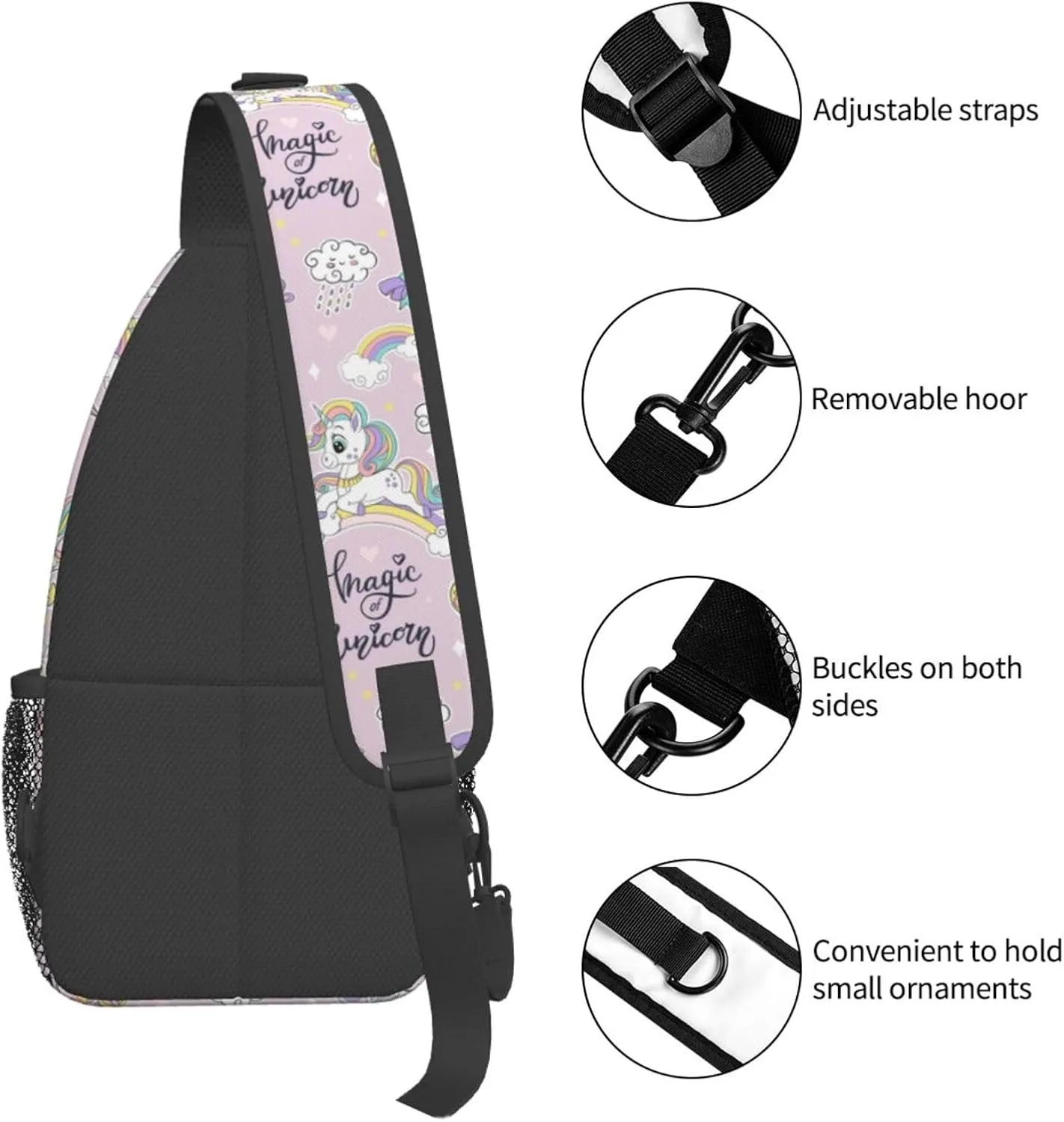Cute Magic Of Unicorns Chest Sling Bag Crossbody Shoulder Backpack Bag Gym Cycling Daypack Travel Hiking Cross Bag