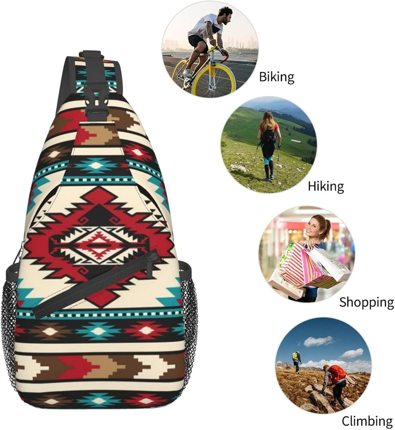 Cute Native American Sling Backpack, Multipurpose Crossbody Shoulder Bag Indian Chest Bag Travel Hiking Daypack