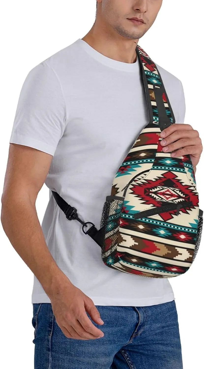 Cute Native American Sling Backpack, Multipurpose Crossbody Shoulder Bag Indian Chest Bag Travel Hiking Daypack