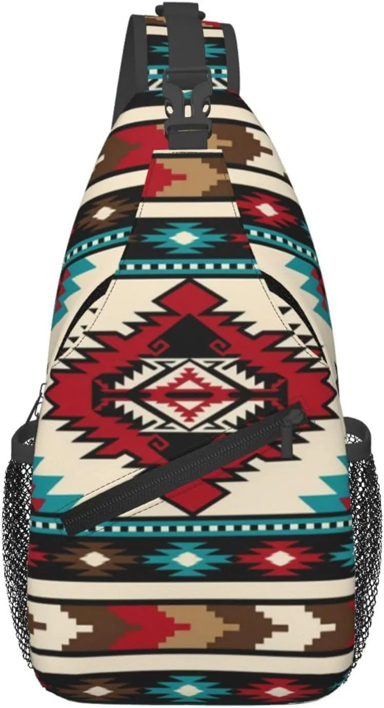 Cute Native American Sling Backpack, Multipurpose Crossbody Shoulder Bag Indian Chest Bag Travel Hiking Daypack