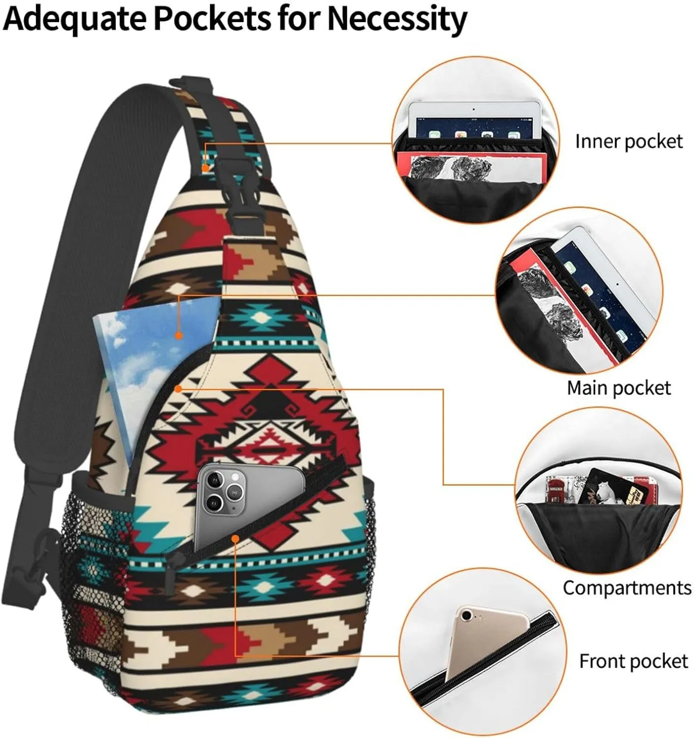 Cute Native American Sling Backpack, Multipurpose Crossbody Shoulder Bag Indian Chest Bag Travel Hiking Daypack