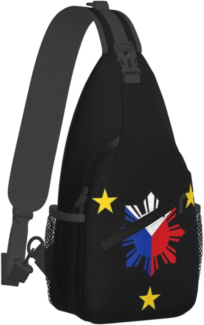 Cute Philippines Flag Sling Backpack,Travel Hiking Daypack Filipino Crossbody Shoulder Bag for Men Women