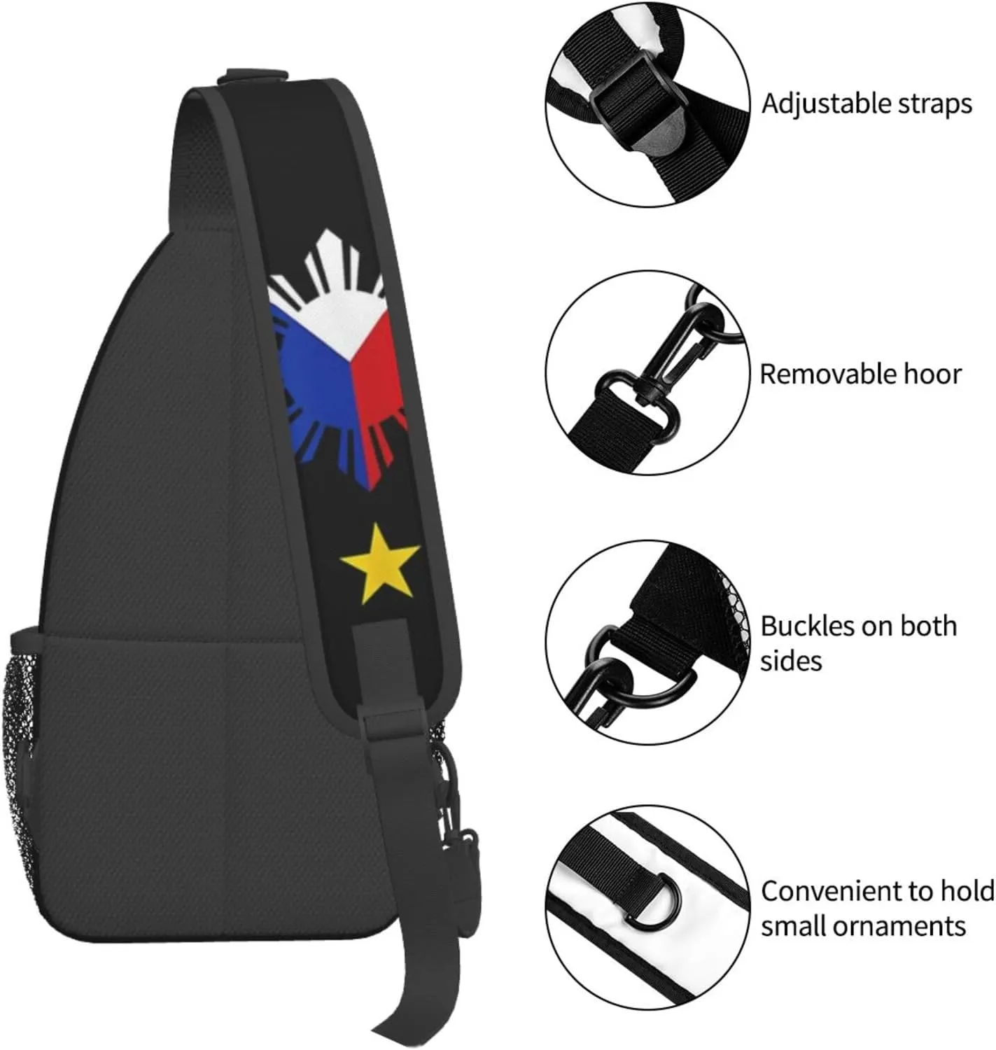 Cute Philippines Flag Sling Backpack,Travel Hiking Daypack Filipino Crossbody Shoulder Bag for Men Women
