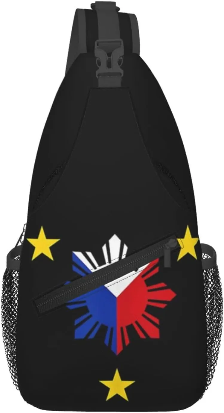 Cute Philippines Flag Sling Backpack,Travel Hiking Daypack Filipino Crossbody Shoulder Bag for Men Women