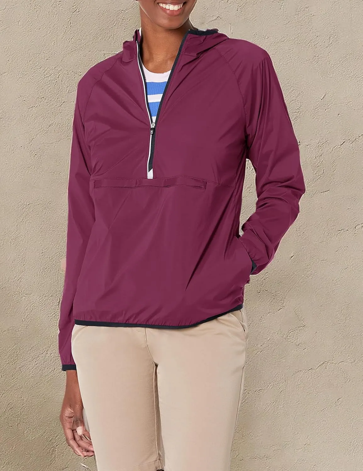 Cutter & Buck Women's Breaker Half Zip Long Sleeve Hooded Popover Jacket