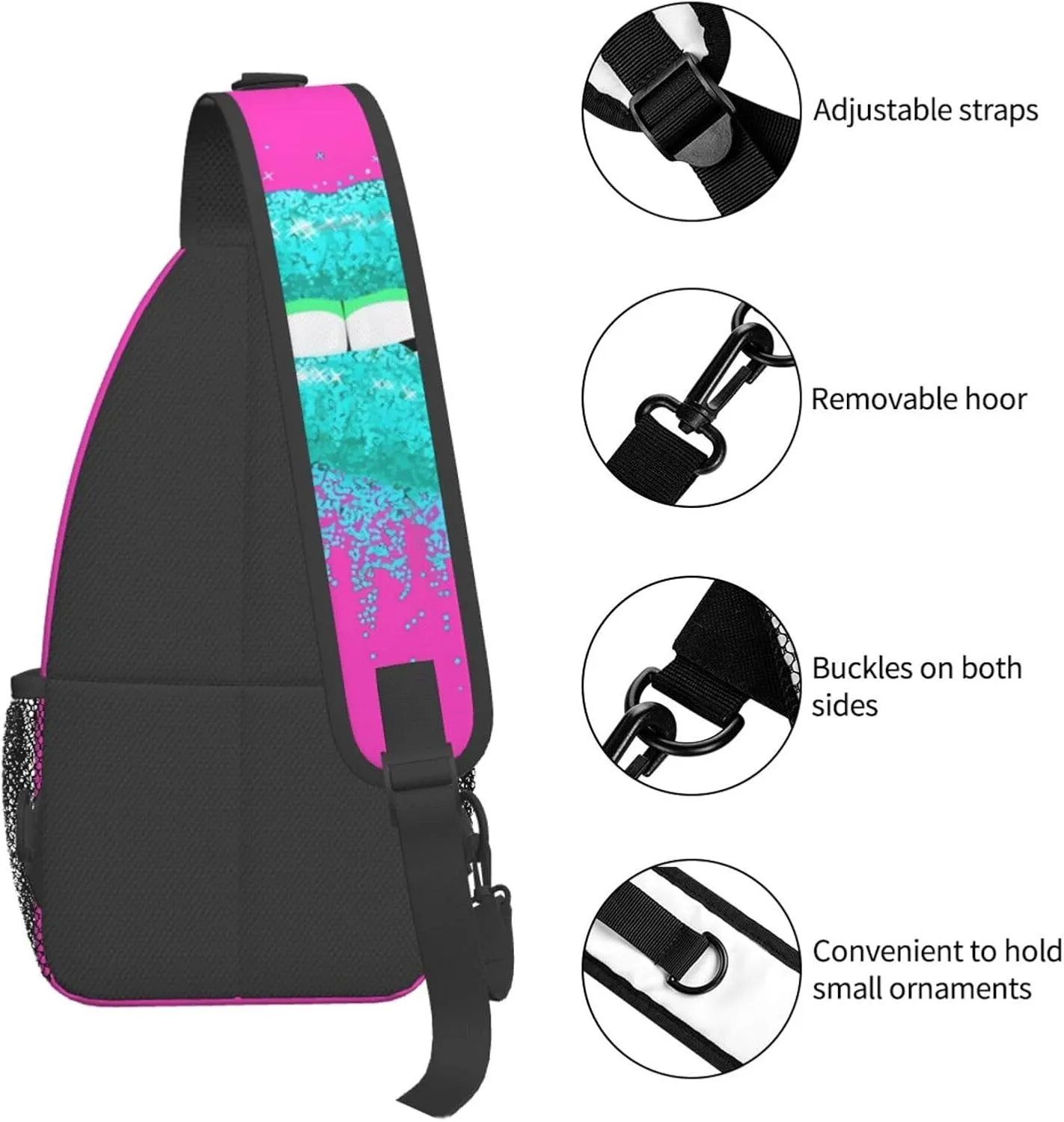 Cyan Glitter Nice Lips Chest Sling Bag Crossbody Shoulder Backpack Bag Gym Cycling Daypack Travel Hiking Cross Bag