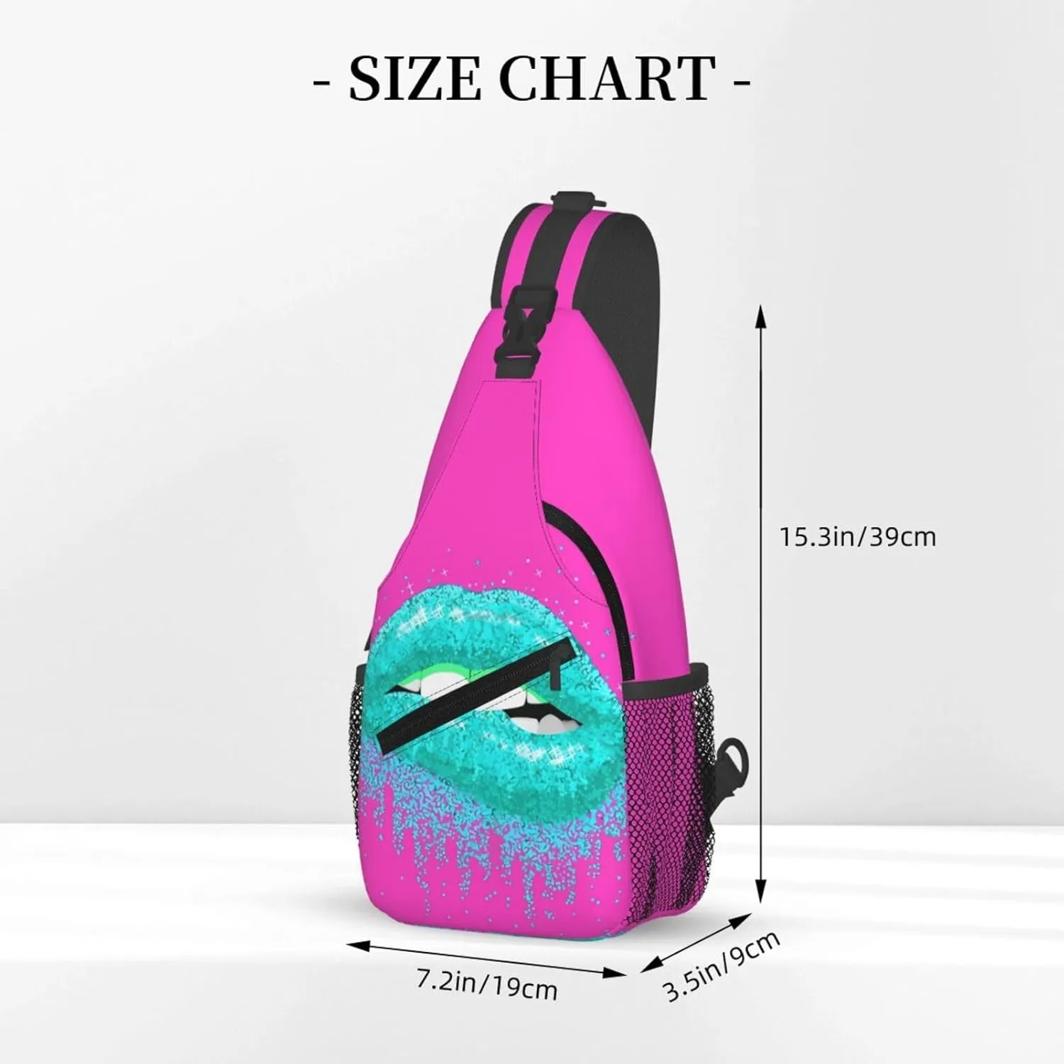 Cyan Glitter Nice Lips Chest Sling Bag Crossbody Shoulder Backpack Bag Gym Cycling Daypack Travel Hiking Cross Bag