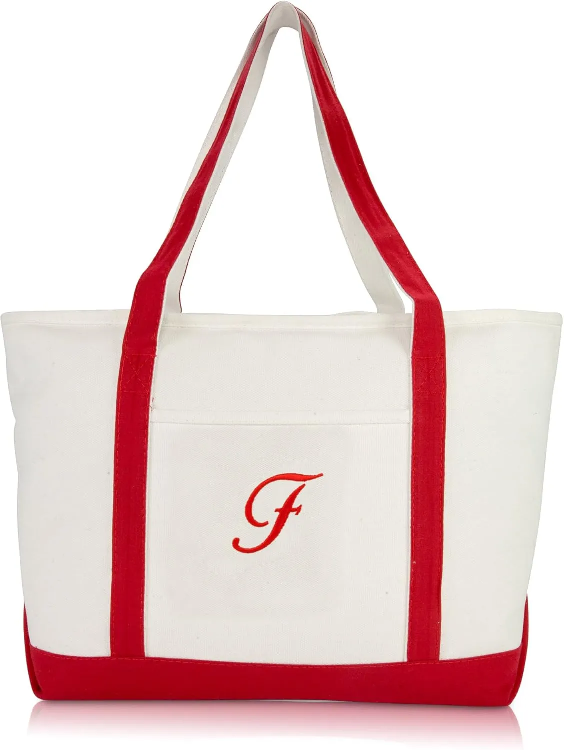DALIX Premium Canvas Tote Bags Red Shoulder Bag Personalized Gifts A - Z