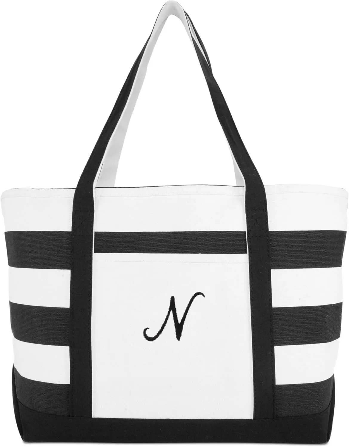 DALIX Striped Beach Bag Tote Bags Canvas Personalized Black Ballent Letter A - Z