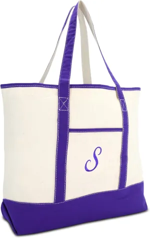 DALIX Women's Canvas Tote Bag Shoulder Bags Open Top Purple Monogram A-Z