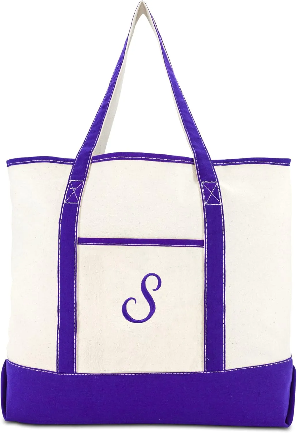 DALIX Women's Canvas Tote Bag Shoulder Bags Open Top Purple Monogram A-Z
