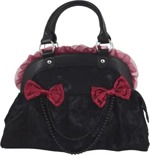 Dark Doll Gothic Lolita Flocked Skulls with Bows and Lace Bag Purse