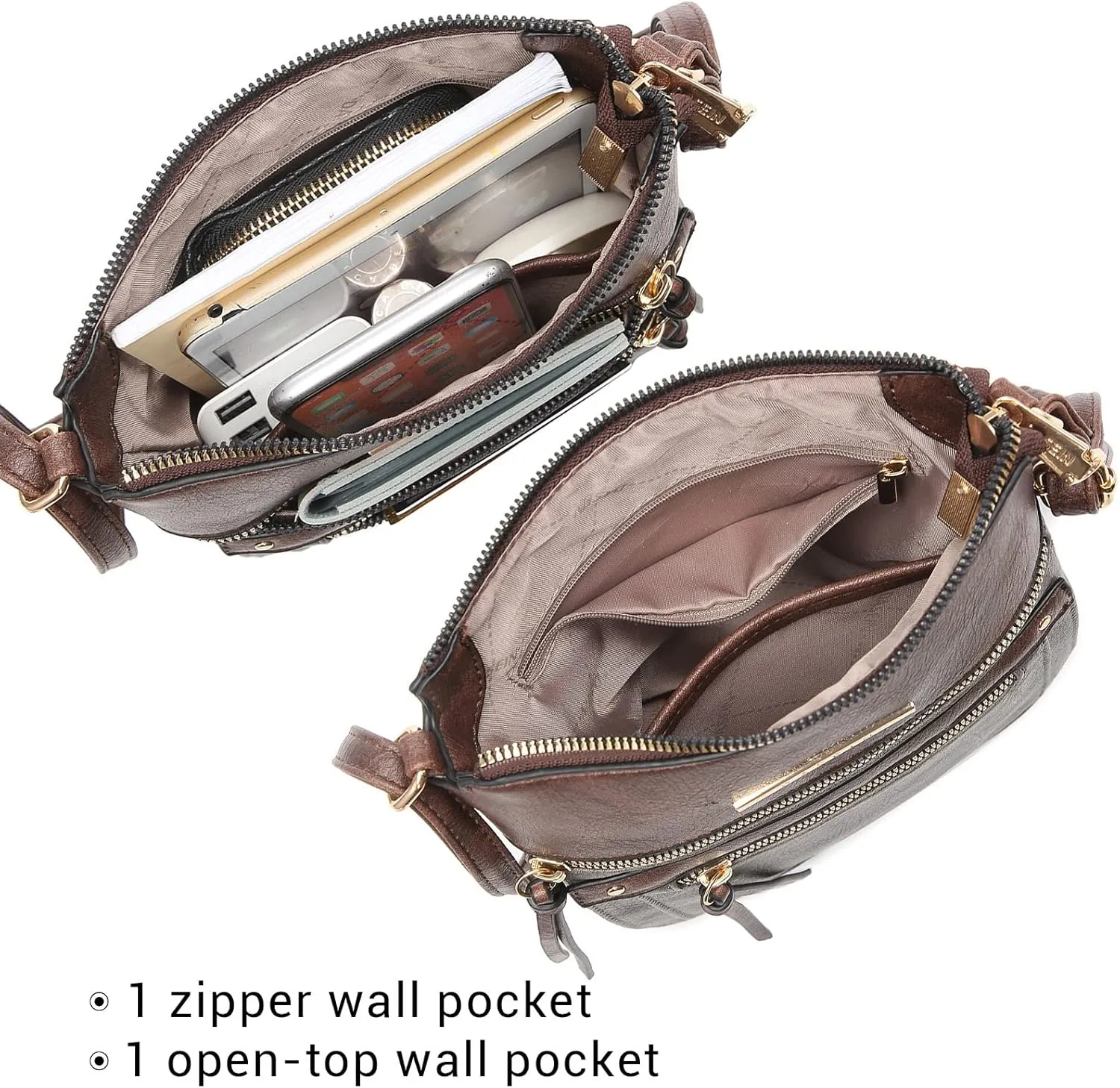 Dasein Crossbody Purse for Women Vegan Leather Shoulder Handbags Messenger Bags with Multi Zipper Pockets