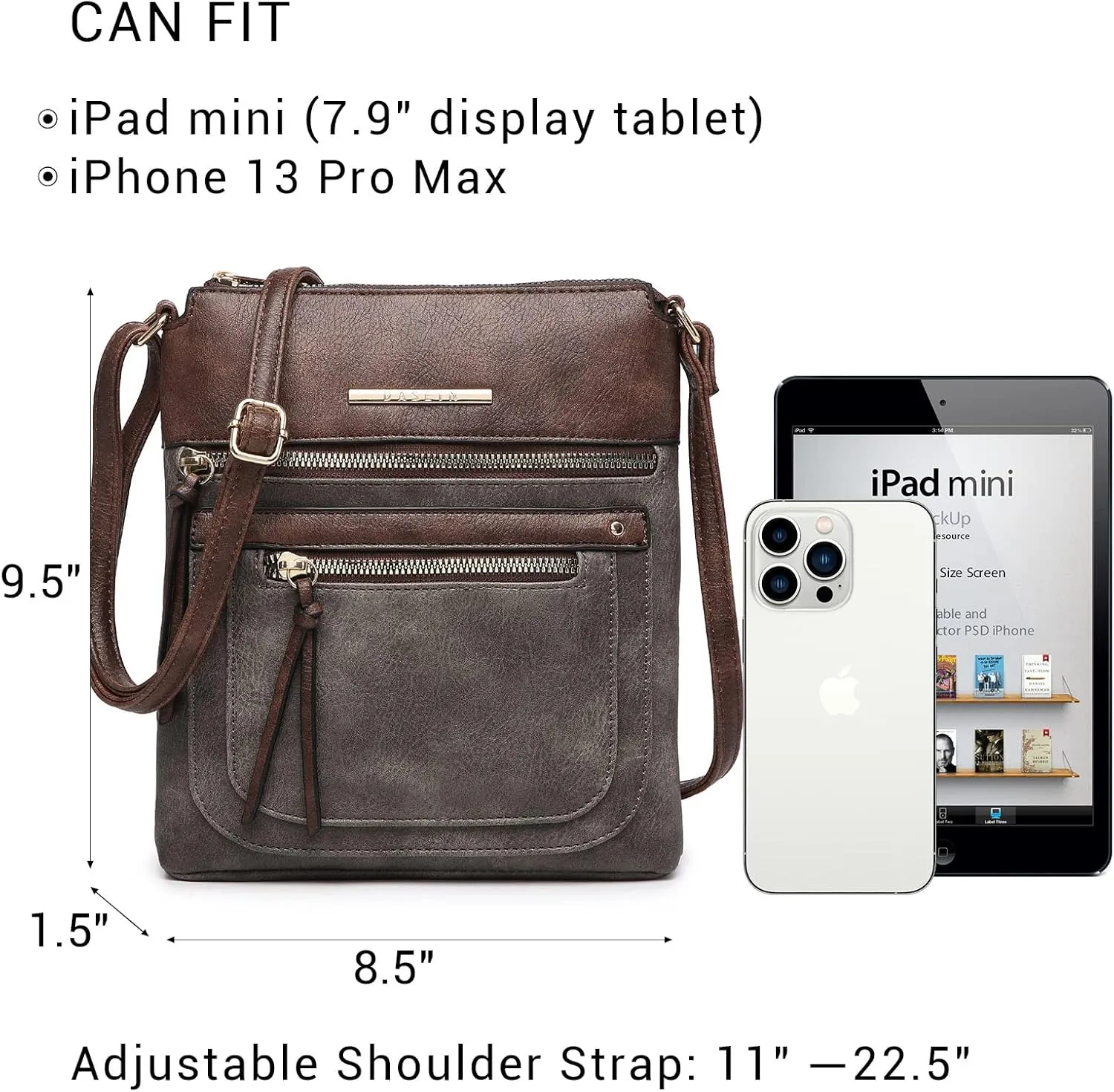 Dasein Crossbody Purse for Women Vegan Leather Shoulder Handbags Messenger Bags with Multi Zipper Pockets
