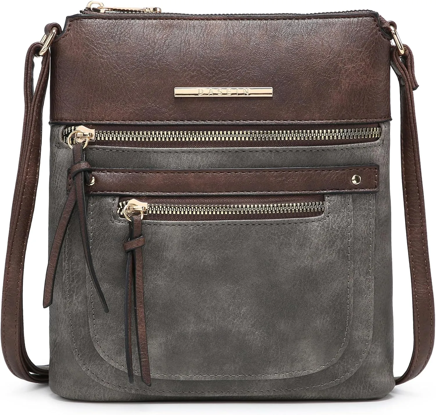 Dasein Crossbody Purse for Women Vegan Leather Shoulder Handbags Messenger Bags with Multi Zipper Pockets