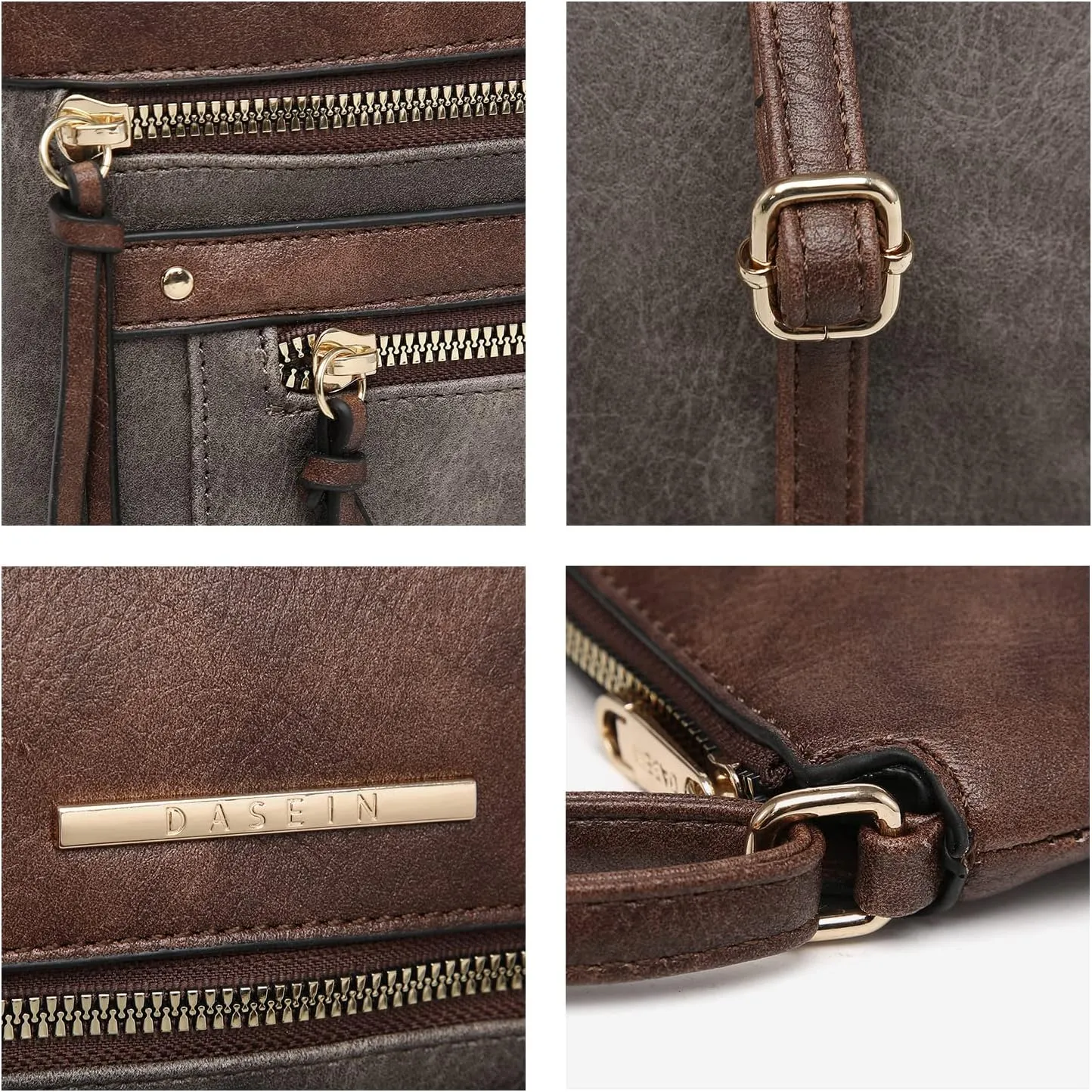 Dasein Crossbody Purse for Women Vegan Leather Shoulder Handbags Messenger Bags with Multi Zipper Pockets