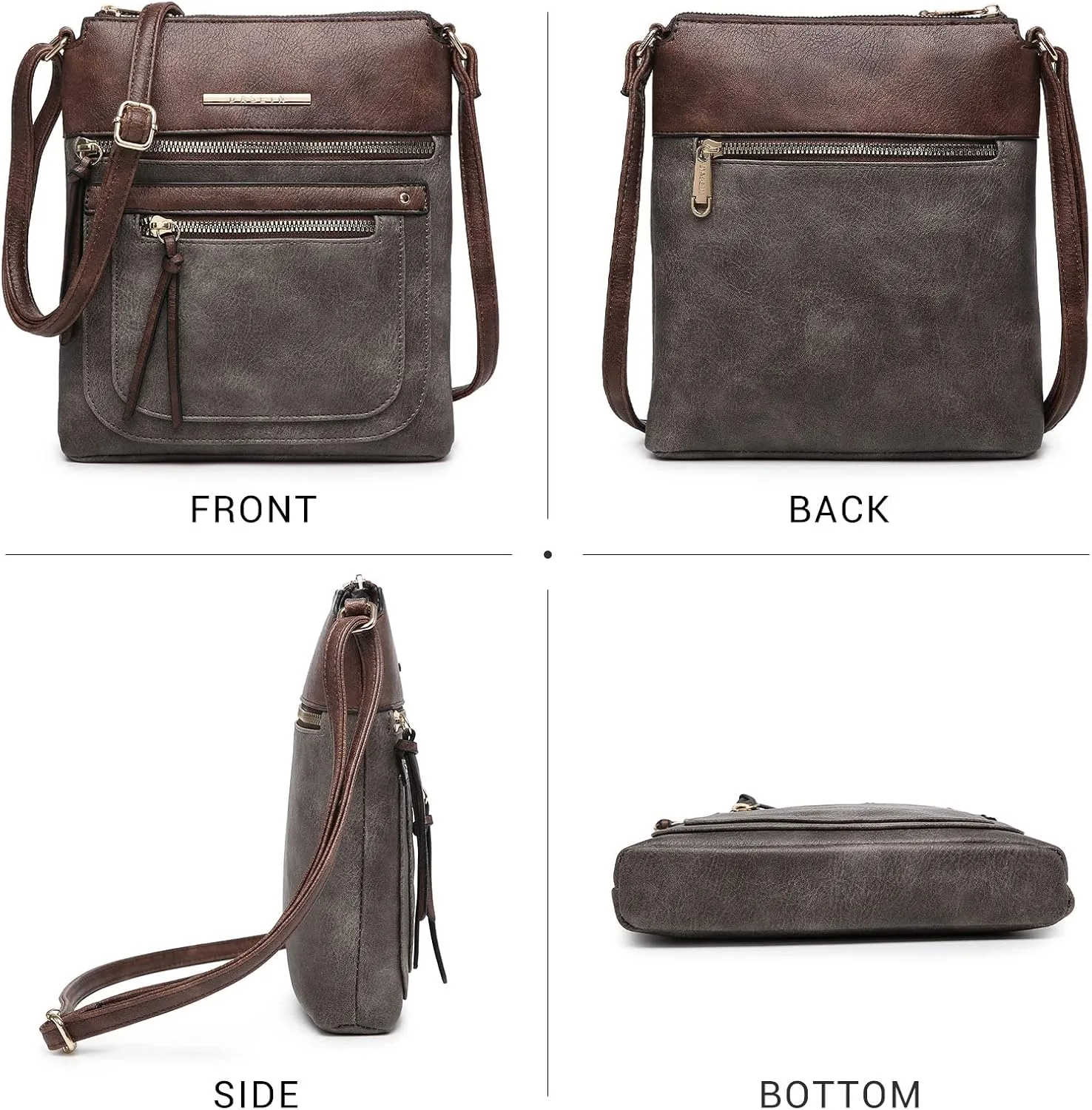 Dasein Crossbody Purse for Women Vegan Leather Shoulder Handbags Messenger Bags with Multi Zipper Pockets