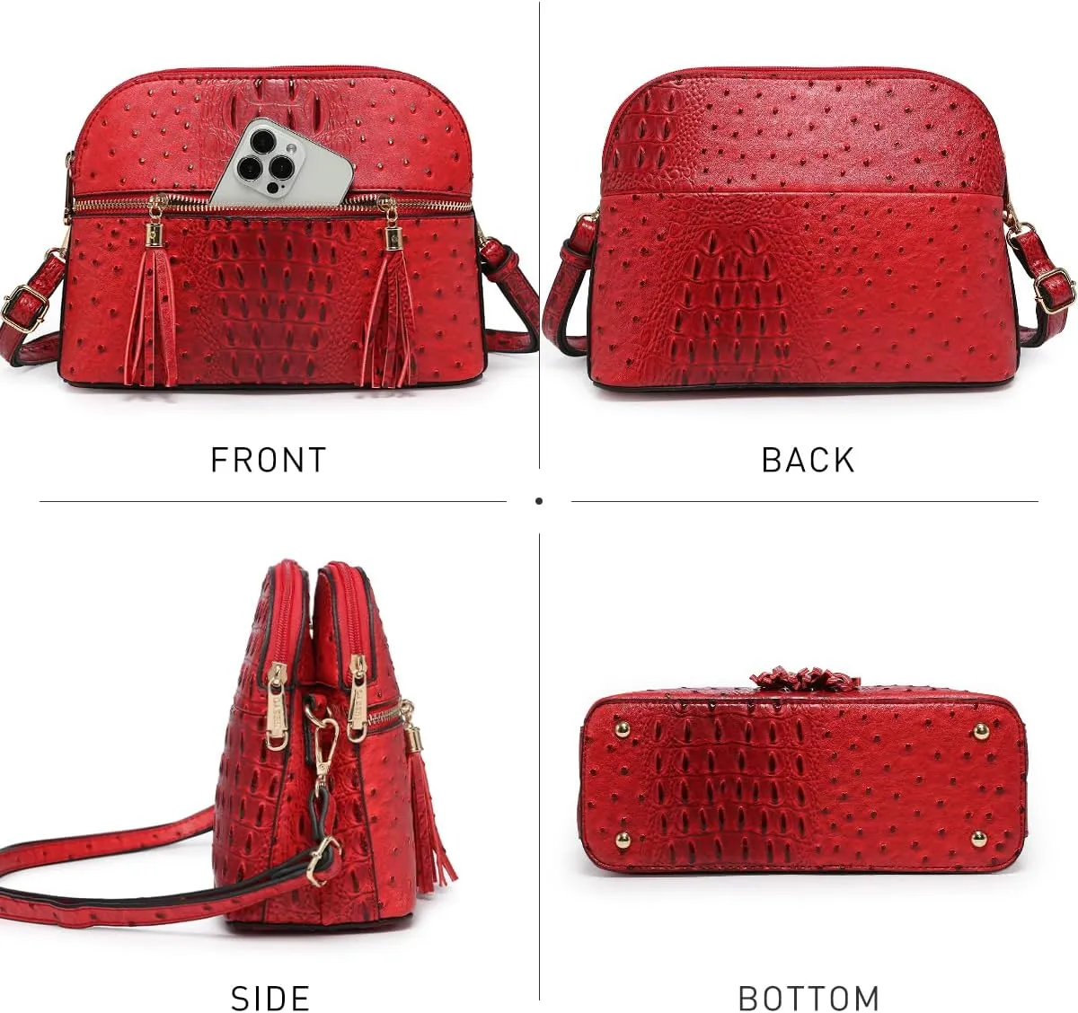 Dasein Women Tassel Zipper Pocket Crossbody Bag Shoulder Purse Fashion Travel Bag with Multi Pockets