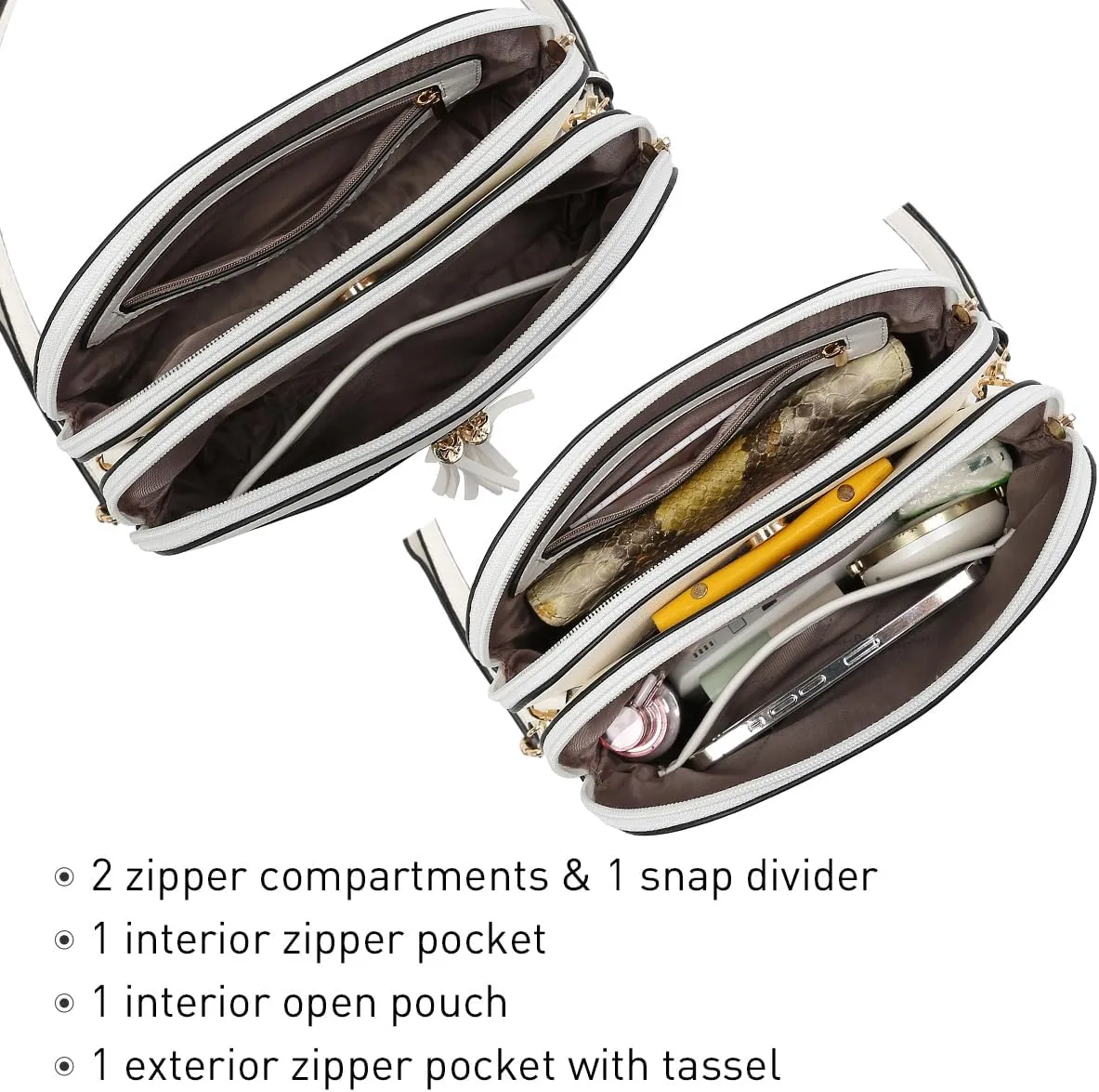 Dasein Women Tassel Zipper Pocket Crossbody Bag Shoulder Purse Fashion Travel Bag with Multi Pockets