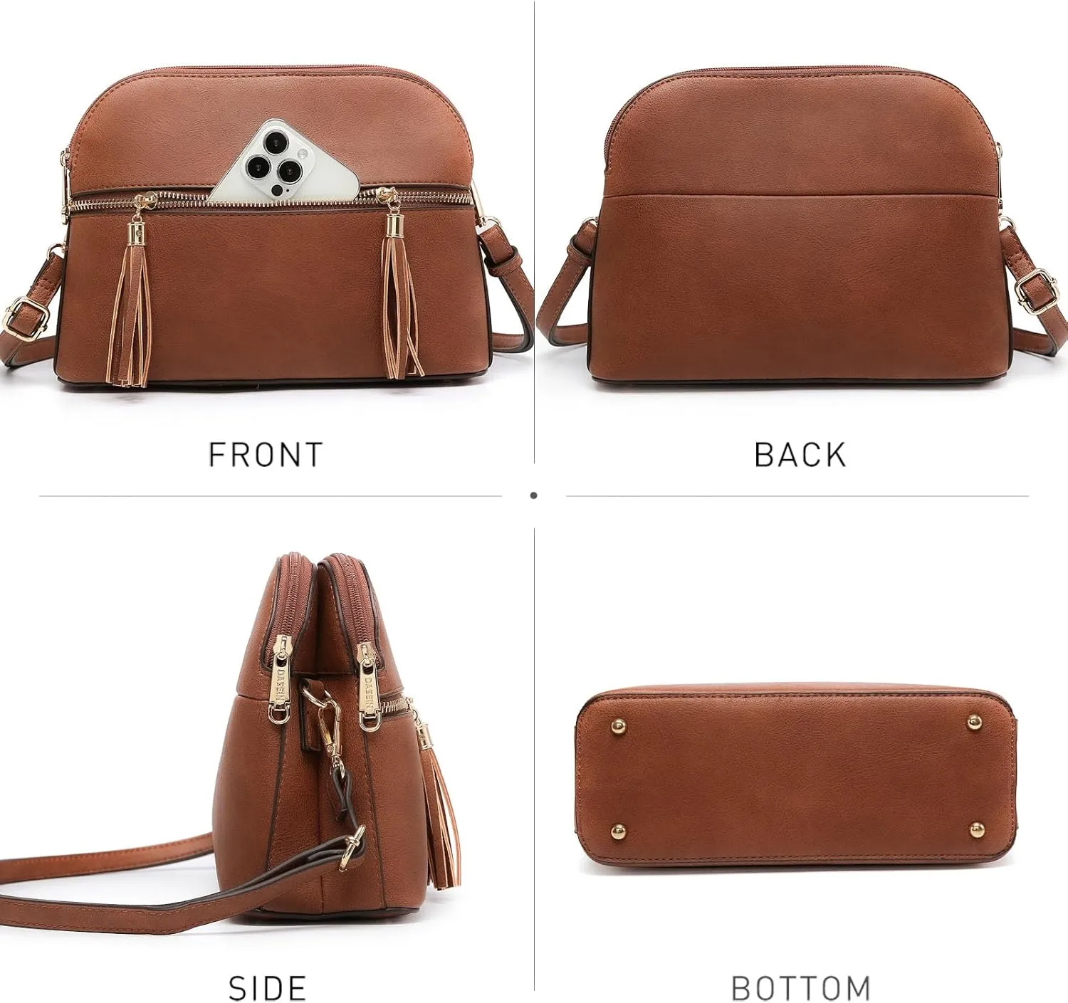 Dasein Women Tassel Zipper Pocket Crossbody Bag Shoulder Purse Fashion Travel Bag with Multi Pockets
