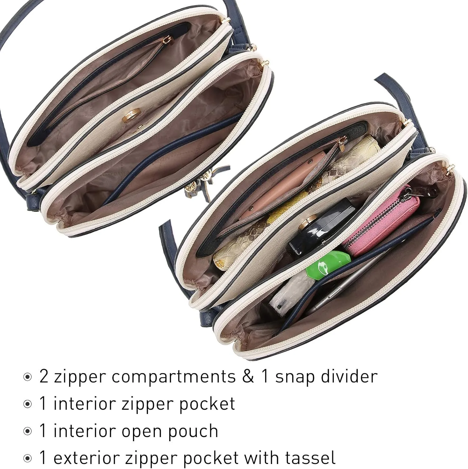 Dasein Women Tassel Zipper Pocket Crossbody Bag Shoulder Purse Fashion Travel Bag with Multi Pockets