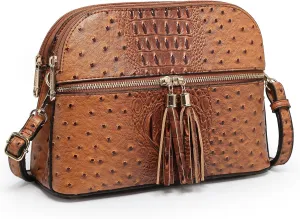 Dasein Women Tassel Zipper Pocket Crossbody Bag Shoulder Purse Fashion Travel Bag with Multi Pockets