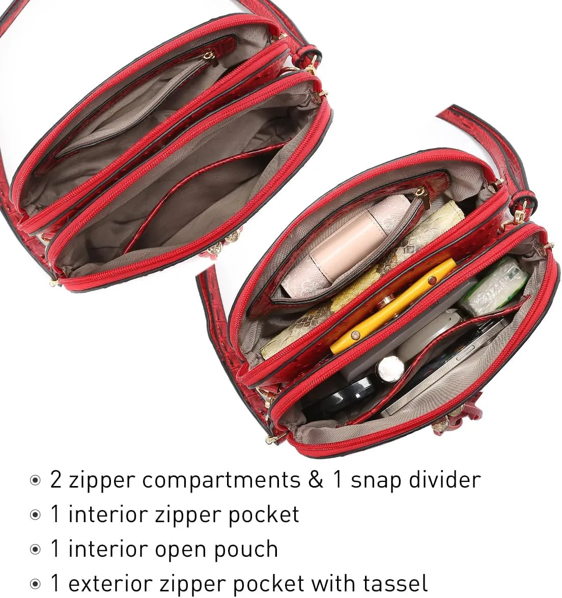 Dasein Women Tassel Zipper Pocket Crossbody Bag Shoulder Purse Fashion Travel Bag with Multi Pockets