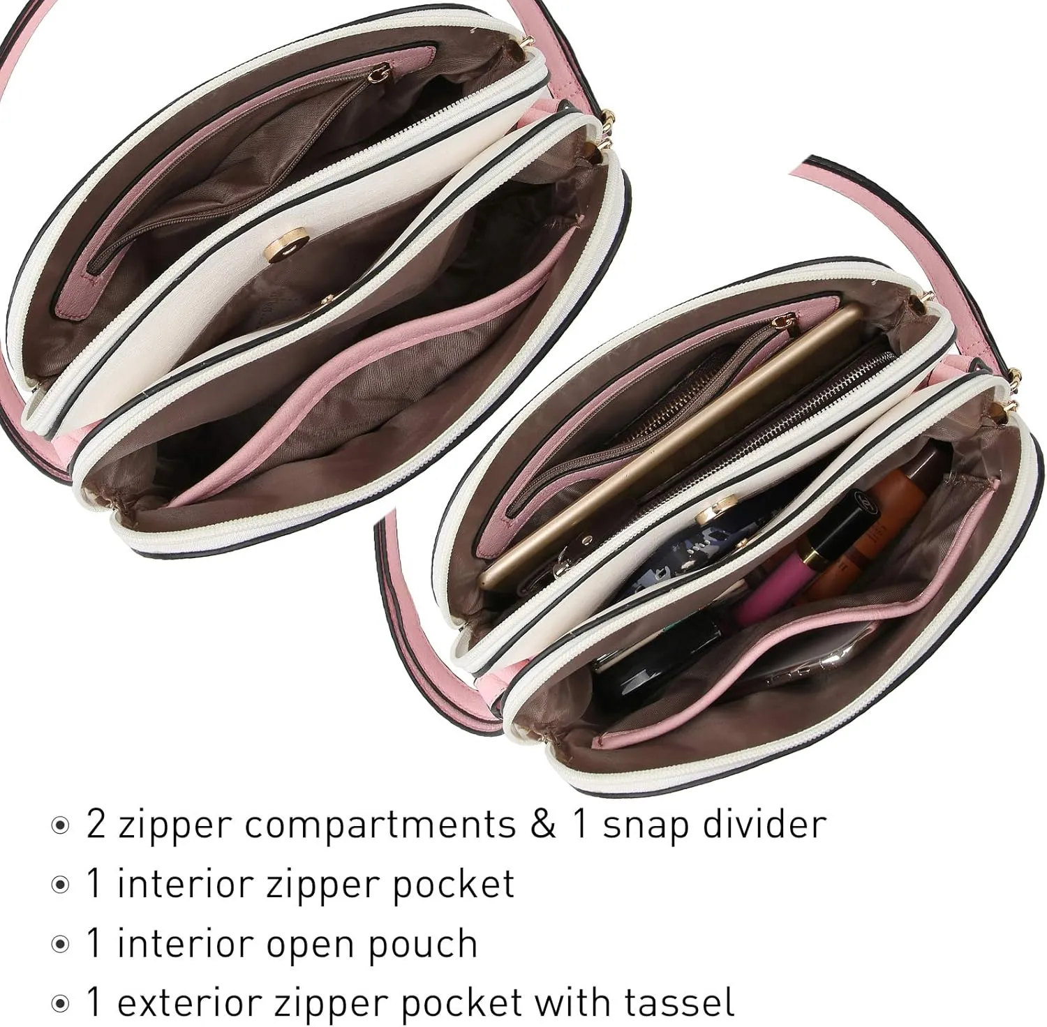 Dasein Women Tassel Zipper Pocket Crossbody Bag Shoulder Purse Fashion Travel Bag with Multi Pockets